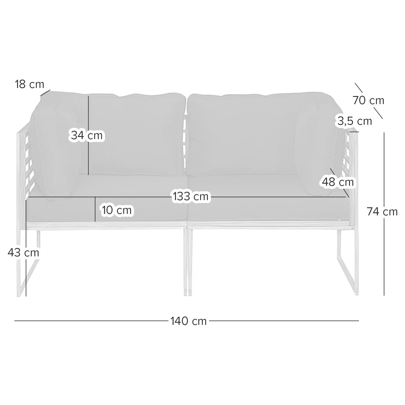 55" Outdoor Lounge Sofa with Cushions