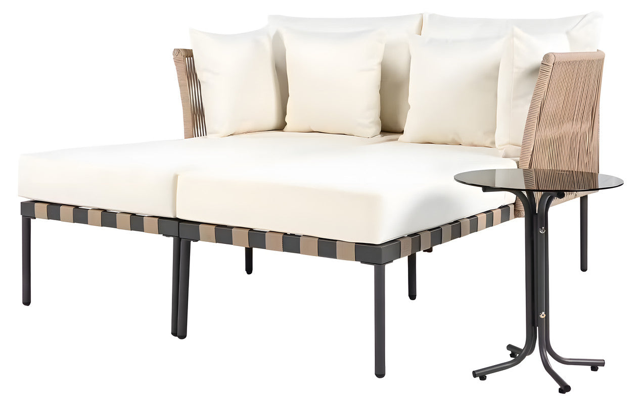 3-Piece Rattan Outdoor Lounge Chaise Set with Cushions (2-Pack)