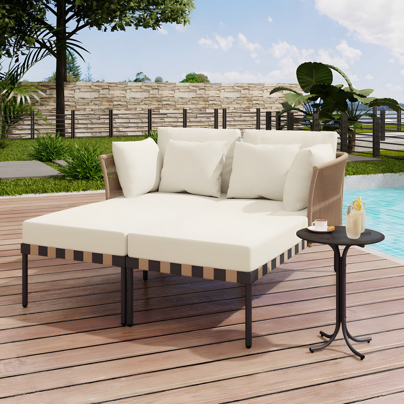 3-Piece Rattan Outdoor Lounge Chaise Set with Cushions (2-Pack)
