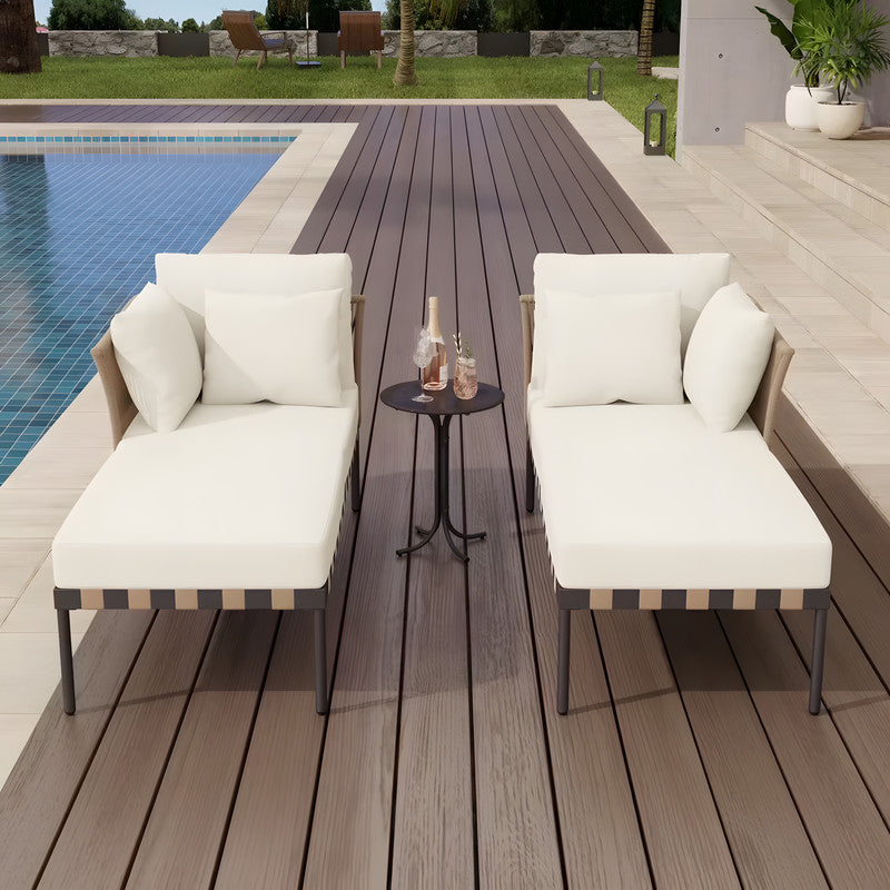 3-Piece Rattan Outdoor Lounge Chaise Set with Cushions (2-Pack)