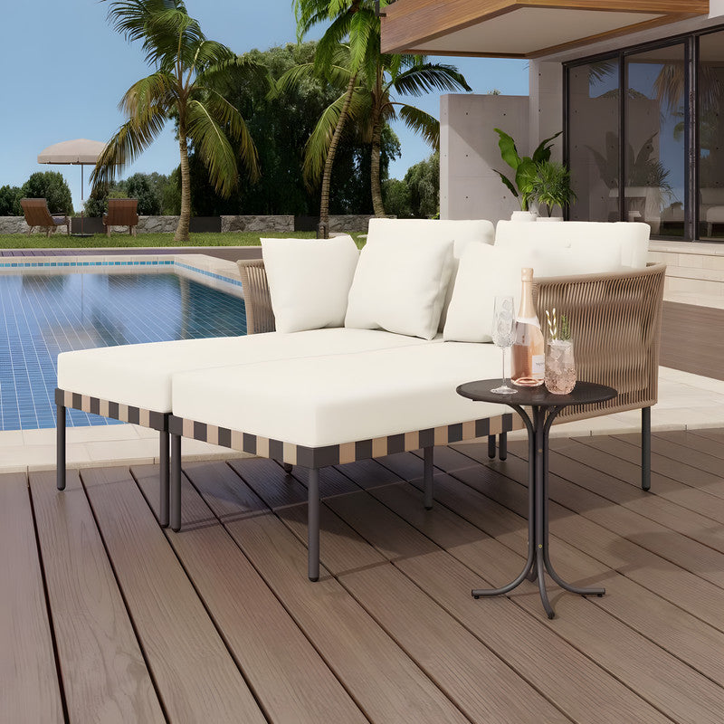 3-Piece Rattan Outdoor Lounge Chaise Set with Cushions (2-Pack)