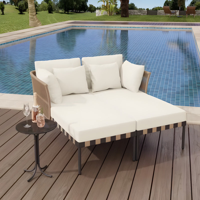 3-Piece Rattan Outdoor Lounge Chaise Set with Cushions (2-Pack)