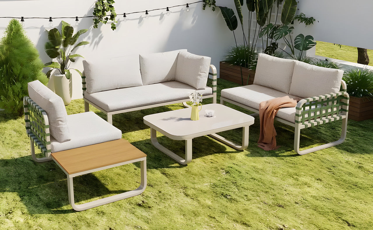 4-Piece Metal Patio Conversation Set with Cushions