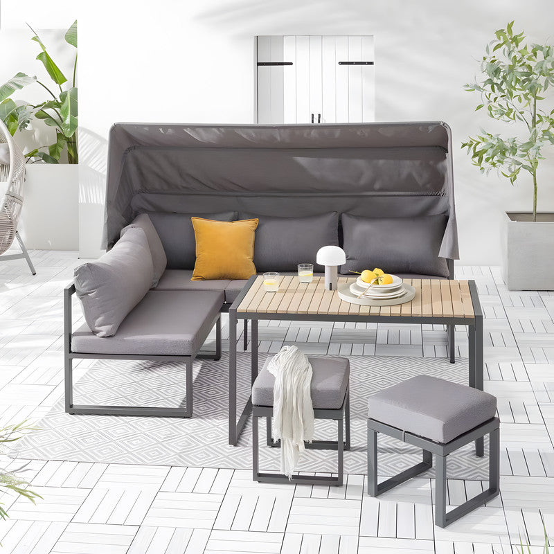 5-Piece Outdoor Sofa Set with Canopy and Cushions