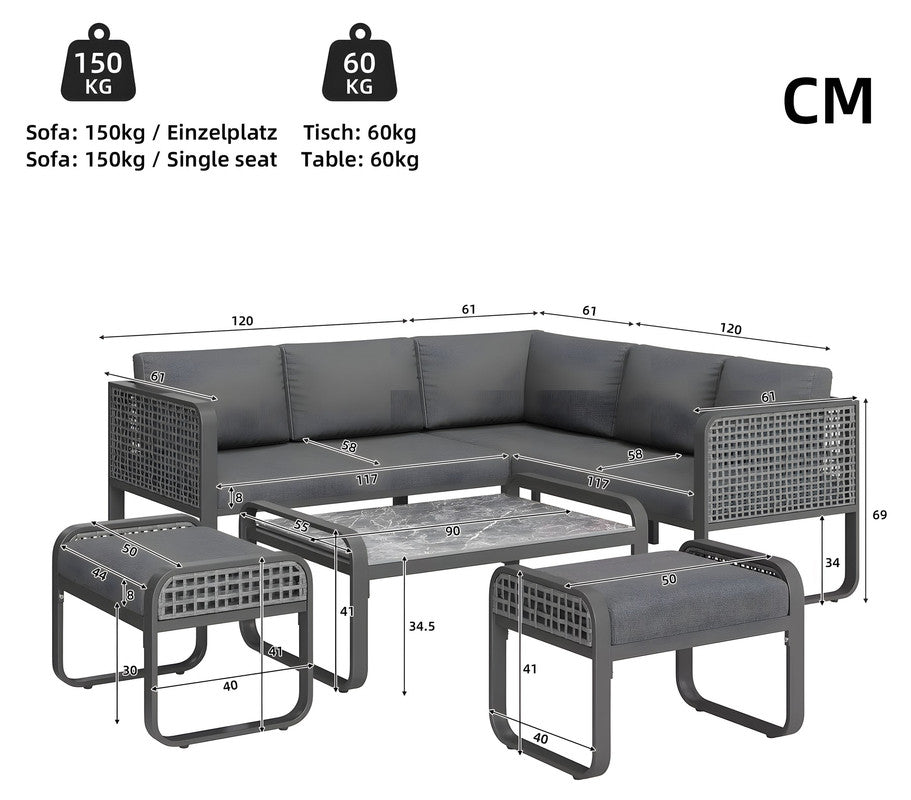 6-Piece Outdoor Sofa Set with Cushions