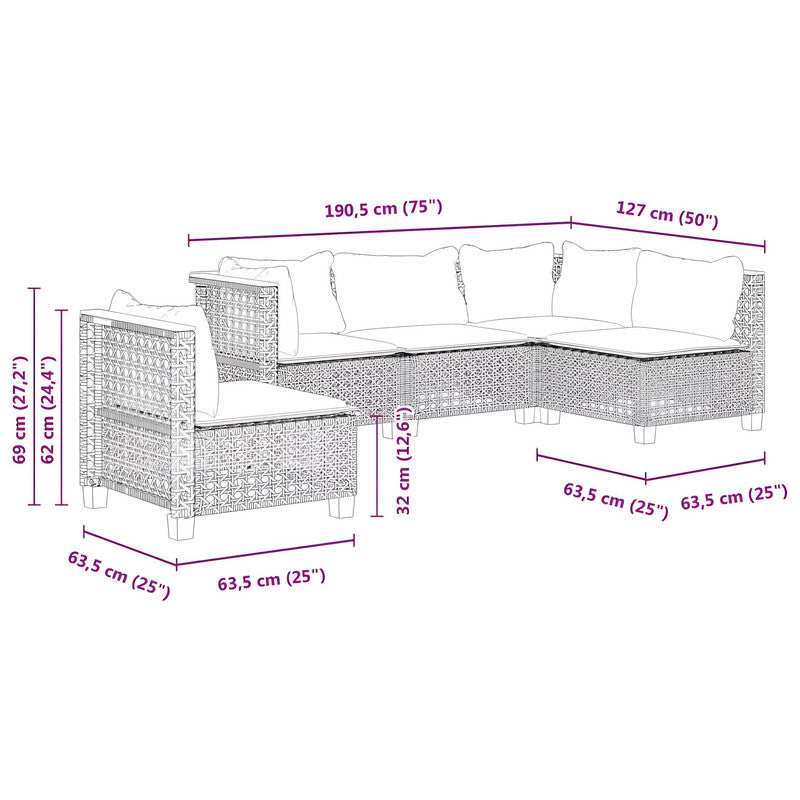 5-Piece Outdoor Sofa Set with Cushions