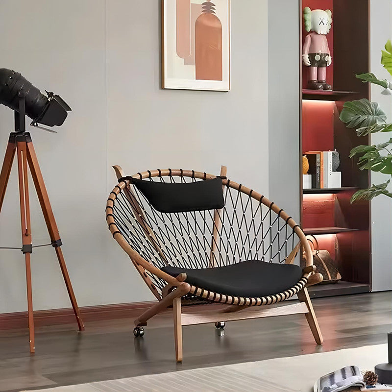 Outdoor Balcony Solid Wood Rope Woven Lounge Chair