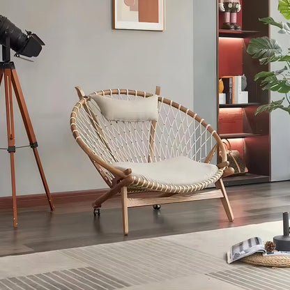 Outdoor Balcony Solid Wood Rope Woven Lounge Chair