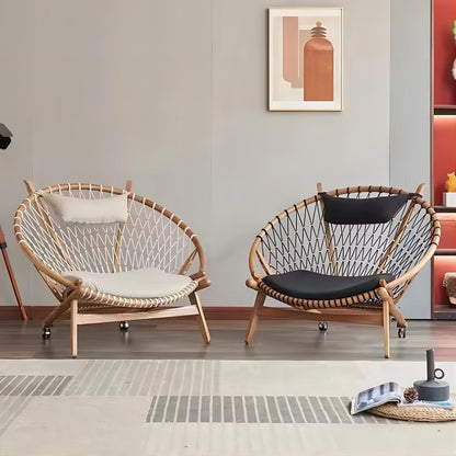 Outdoor Balcony Solid Wood Rope Woven Lounge Chair