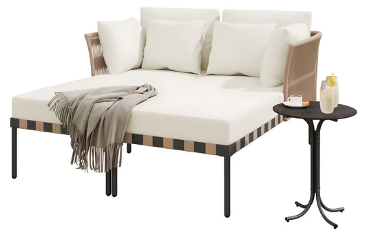 3-Piece Rattan Outdoor Lounge Chaise Set with Cushions (2-Pack)