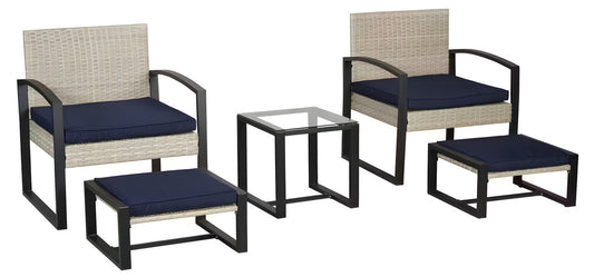 5-Piece Metal Patio Chat Set with Cushions & Stools