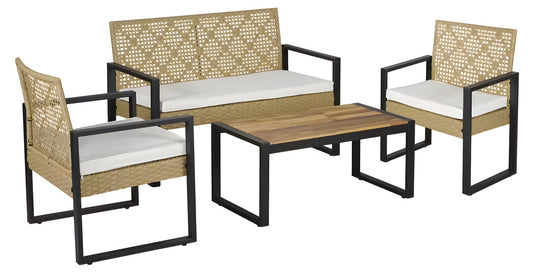 4-Piece Metal Patio Conversation Set with Cushions