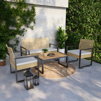 4-Piece Metal Patio Conversation Set with Cushions
