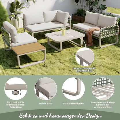 4-Piece Metal Patio Conversation Set with Cushions