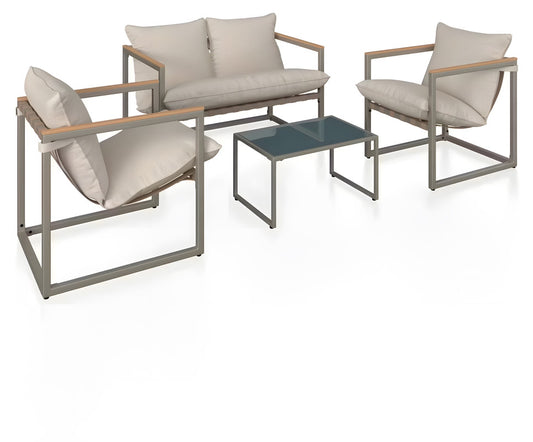 4-Piece Metal Patio Conversation Set with Cushions