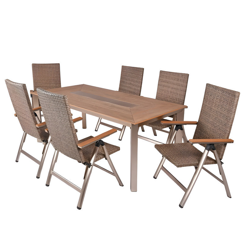 7-Piece Aluminum Outdoor Dining Table Set with Folding Chairs