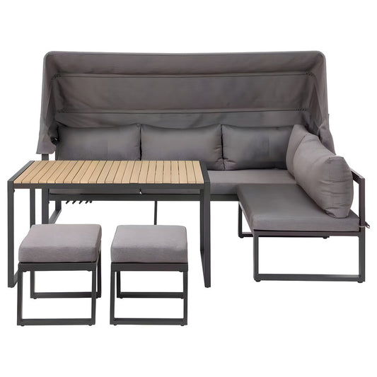 5-Piece Outdoor Sofa Set with Canopy and Cushions