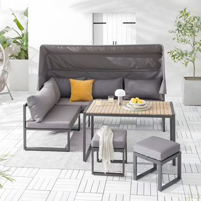 5-Piece Outdoor Sofa Set with Canopy and Cushions
